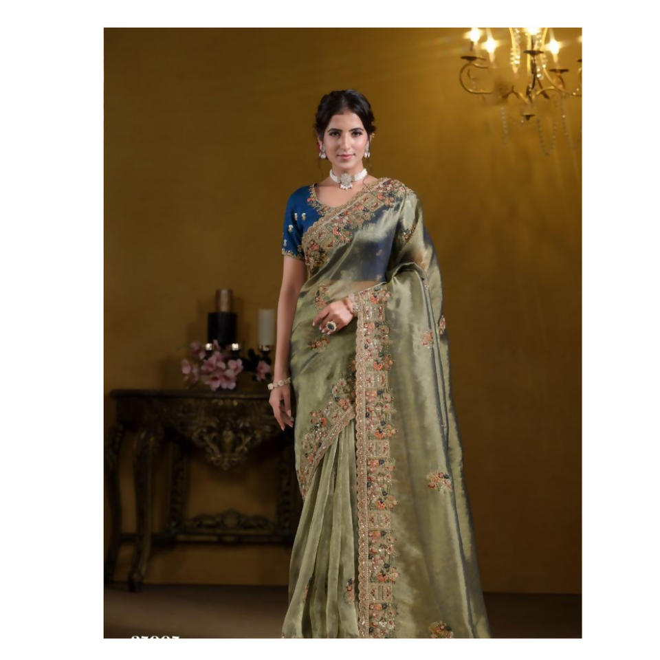 Buy Green Pure Georgette Pure Khatli work Designer Saree With