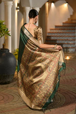 Thumbnail for Vishnu Weaves Women's Green Soft Tussar Silk Printed Saree with Blouse