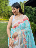 Thumbnail for Anouk Floral Embroidered Zari Organza Saree - Distacart