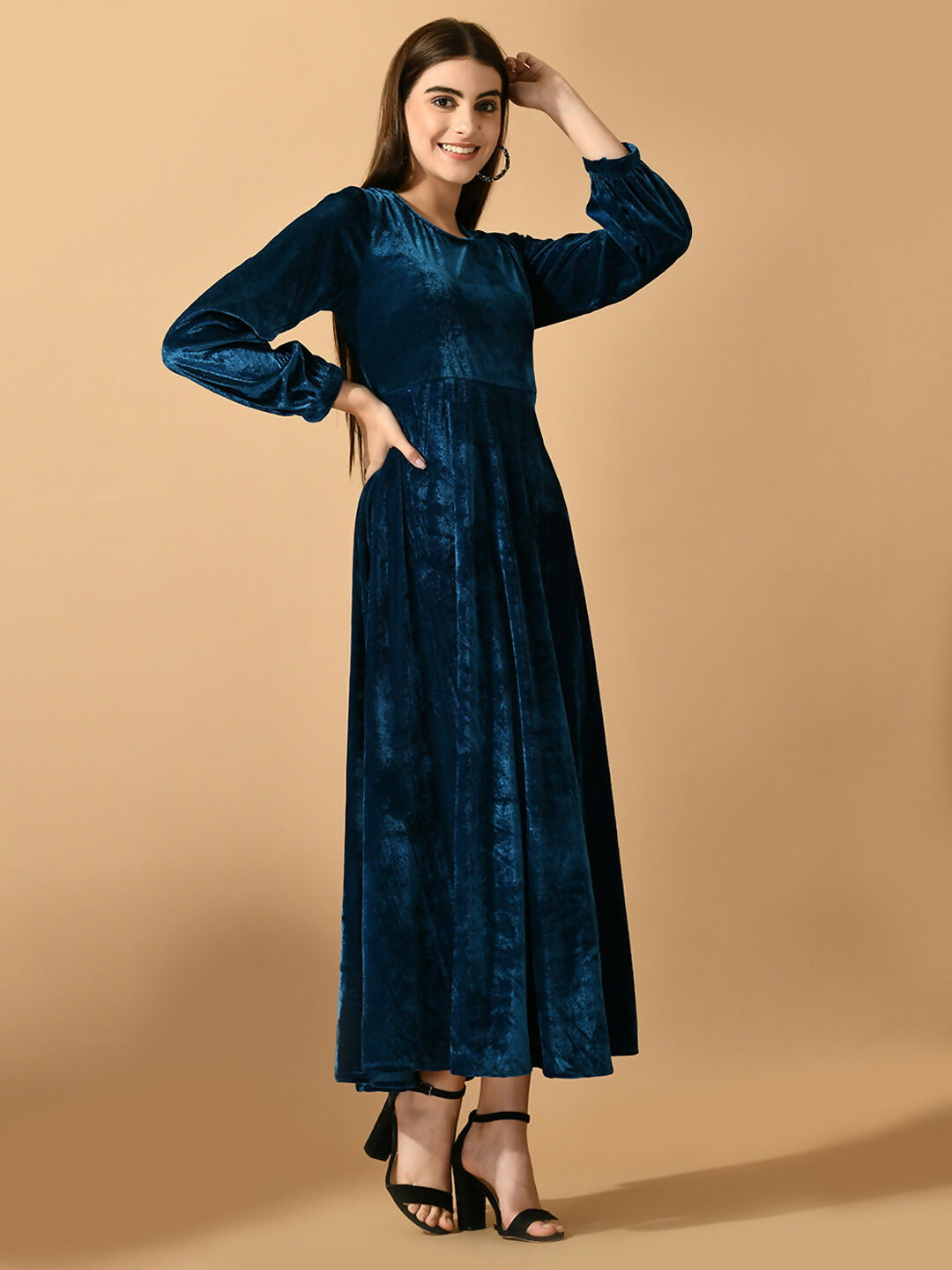 Myshka Women's Blue Fit and Flare Party Dress - Distacart