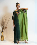 Thumbnail for Timaraa Forest Green Ombre Embellished Georgette Kaftan Dress - Dista