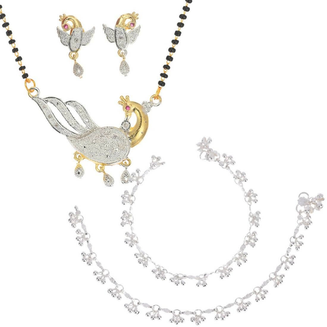 AanyaCentric Gold-plated Mangalsutra Pendant Earring Set & Silver Plated Anklet - Distacart