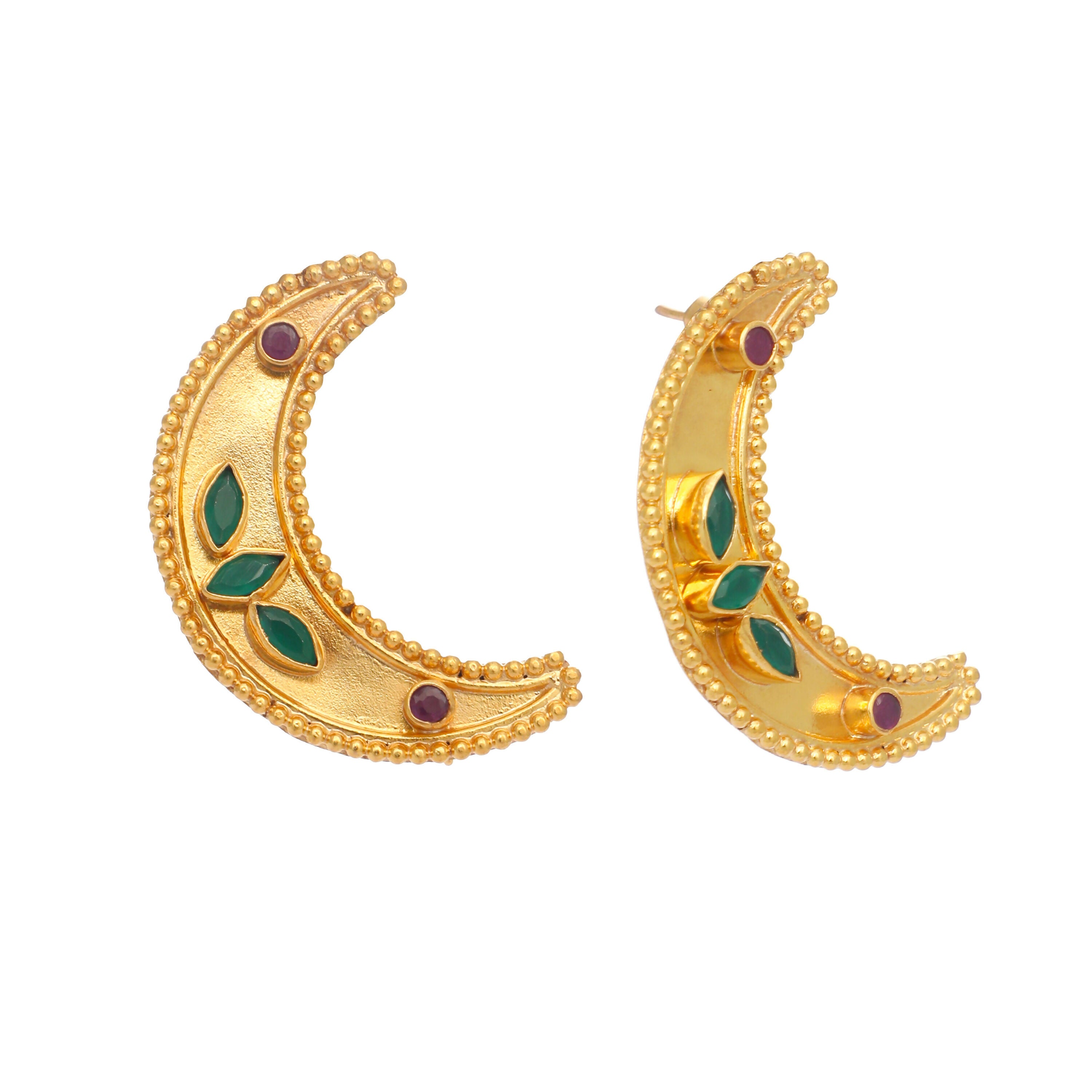 Nuyug 22K Gold Plated Green Lunar Earrings