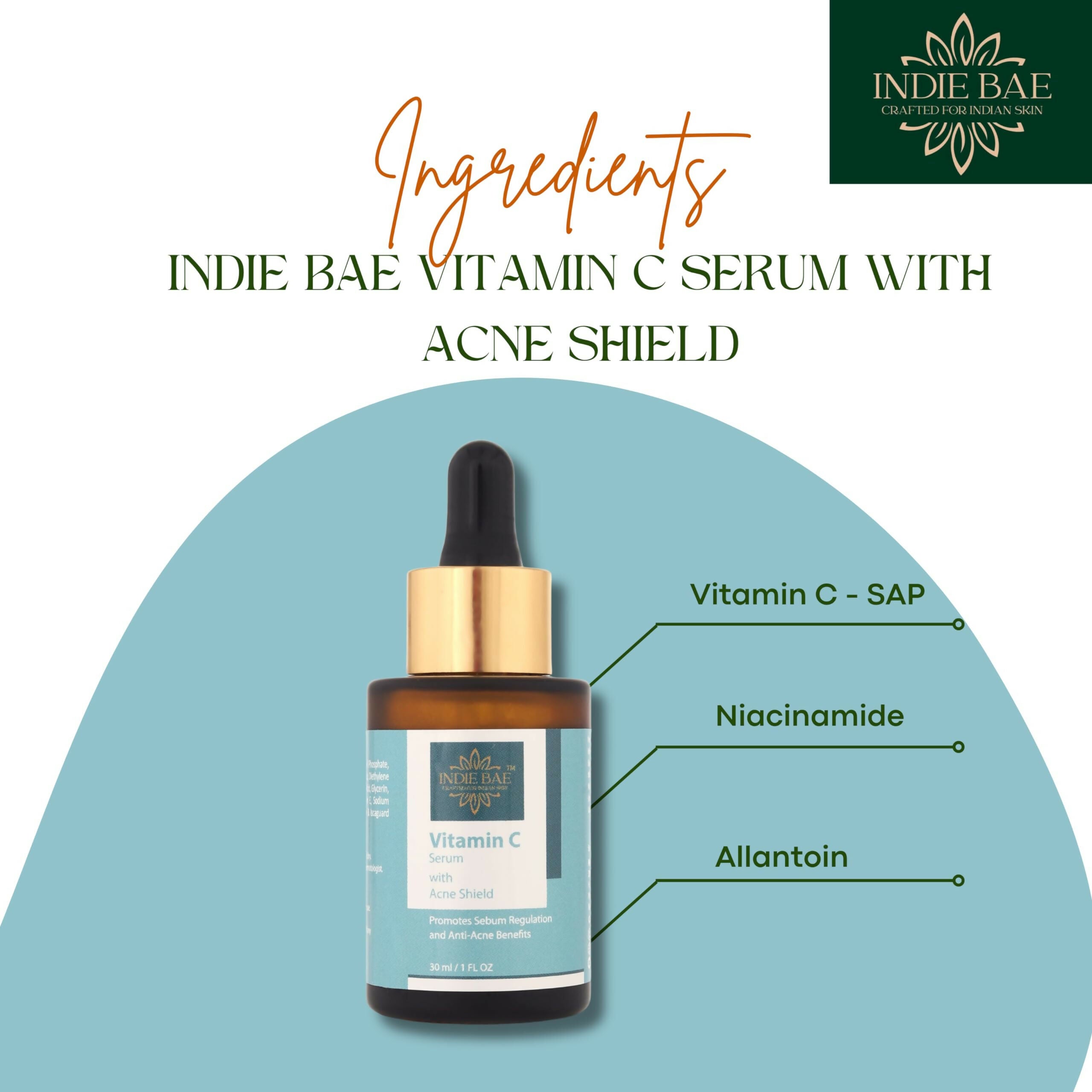 Indie Bae Crafted For Indian Skin: Vitamin C Serum With Acne Shield - Distacart