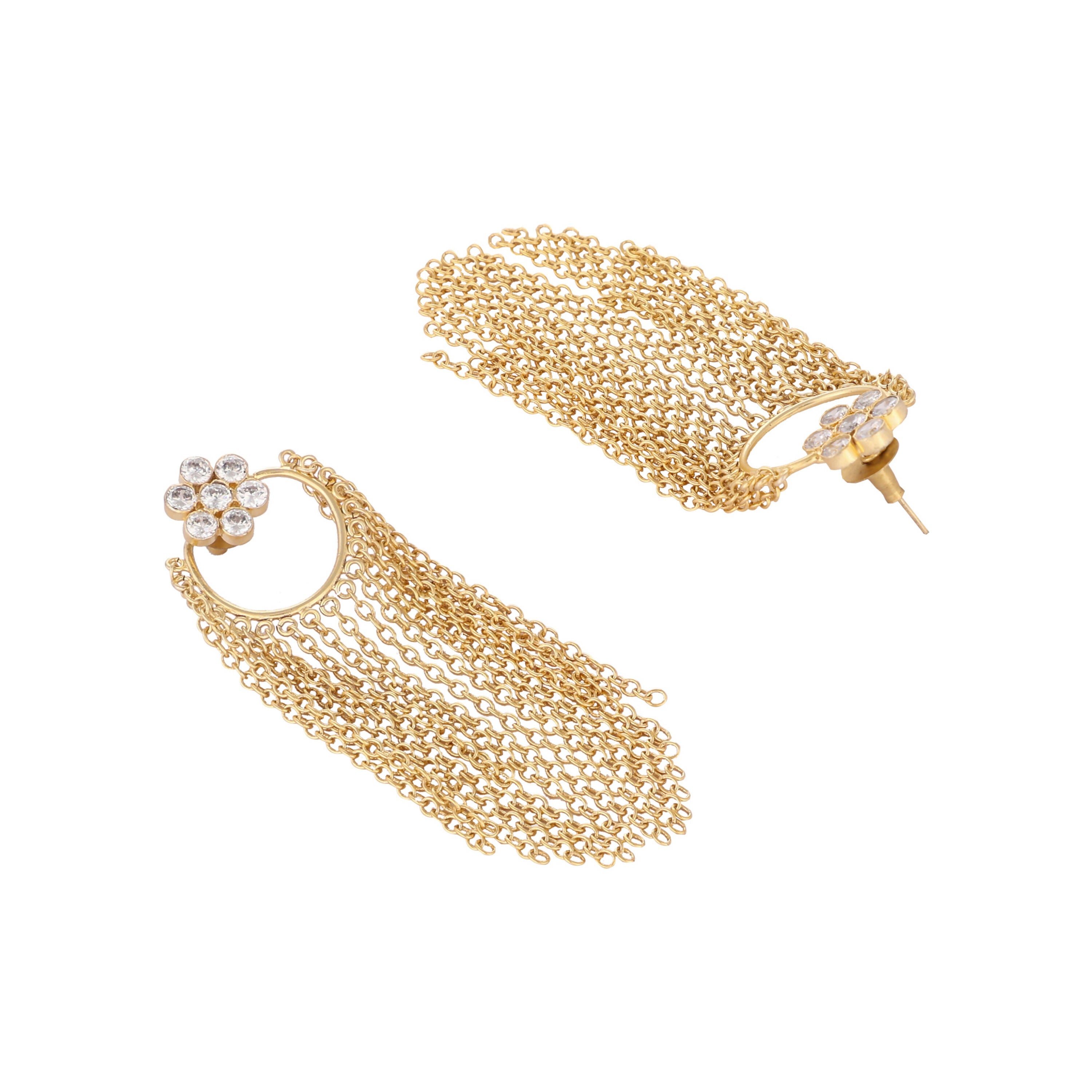 Nuyug 22K Gold Plated Crystal Studded Floral Stud Contemporary Dangler Earrings