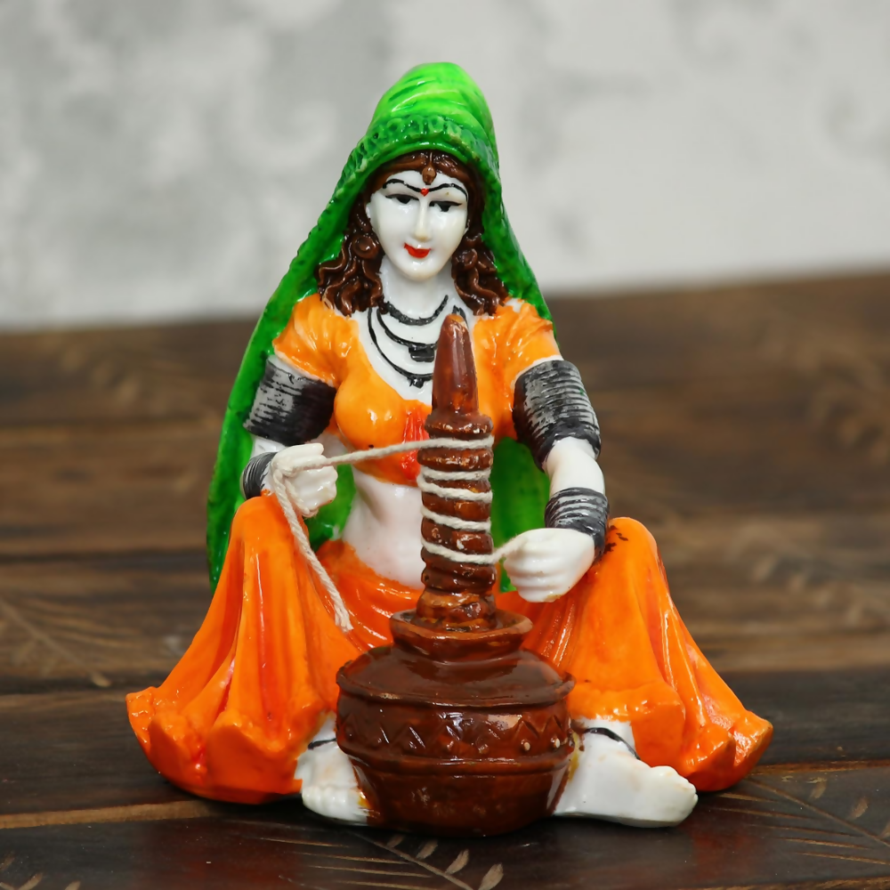eCraftIndia Rajasthani Lady Using Makhan Handi Polyresin Statue - Dista