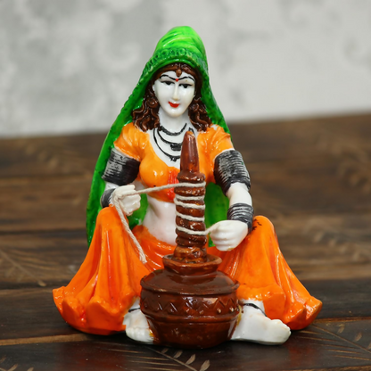 eCraftIndia Rajasthani Lady Using Makhan Handi Polyresin Statue - Dista