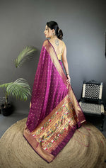 Thumbnail for Joban Fashion Wine Butti Woven Soft Lichi Silk Paithani Saree - Distacart