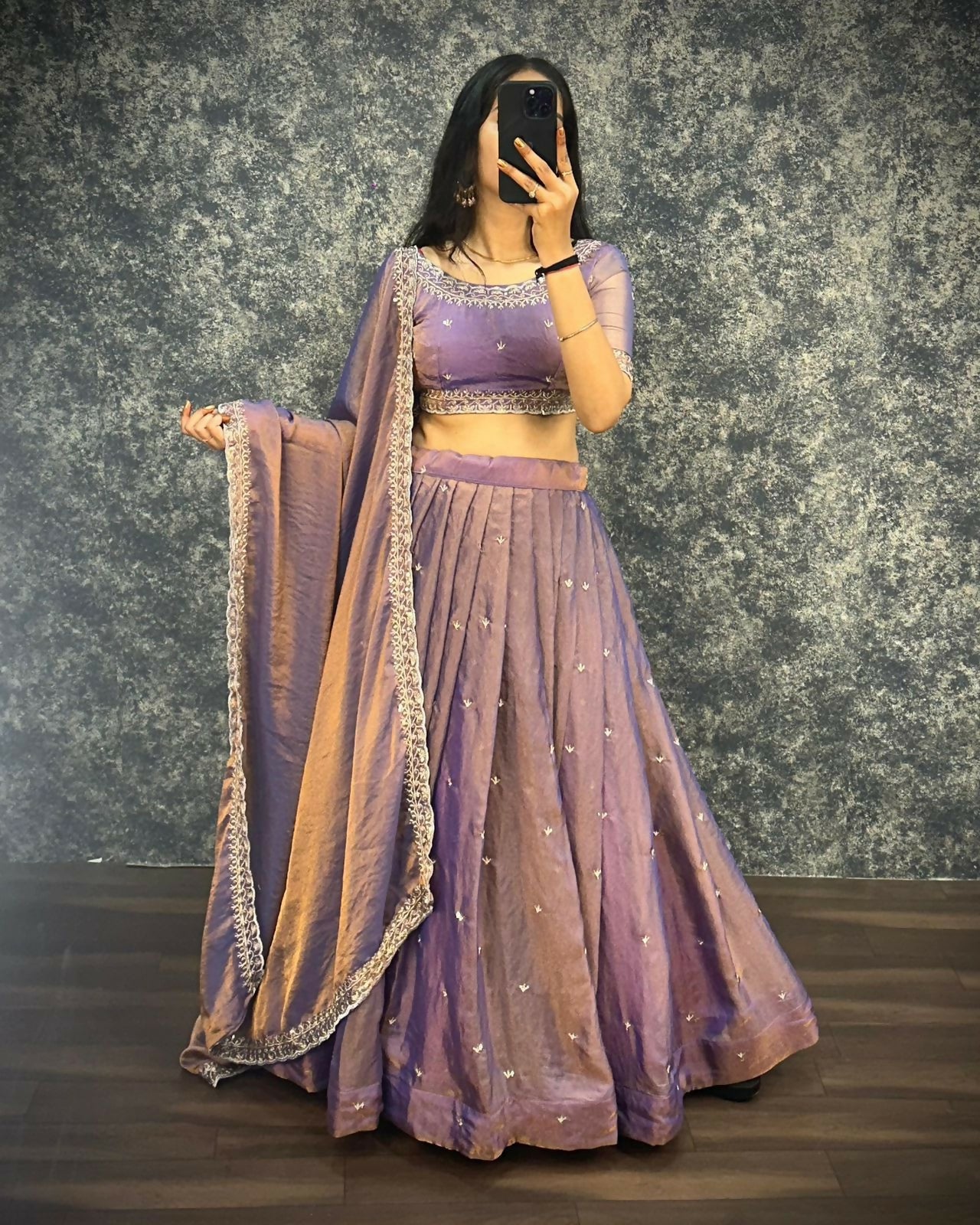 Teeya Creation Womens New Trendy Radiant Purple Hand-Embroidered Silk Lehenga Choli Set - Dista
