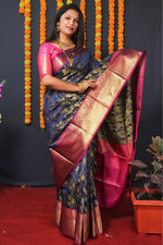 Thumbnail for Jyoti Fashion Women's Navy Blue Kanjivaram Silk Zari Woven Saree with Blouse - Distacart