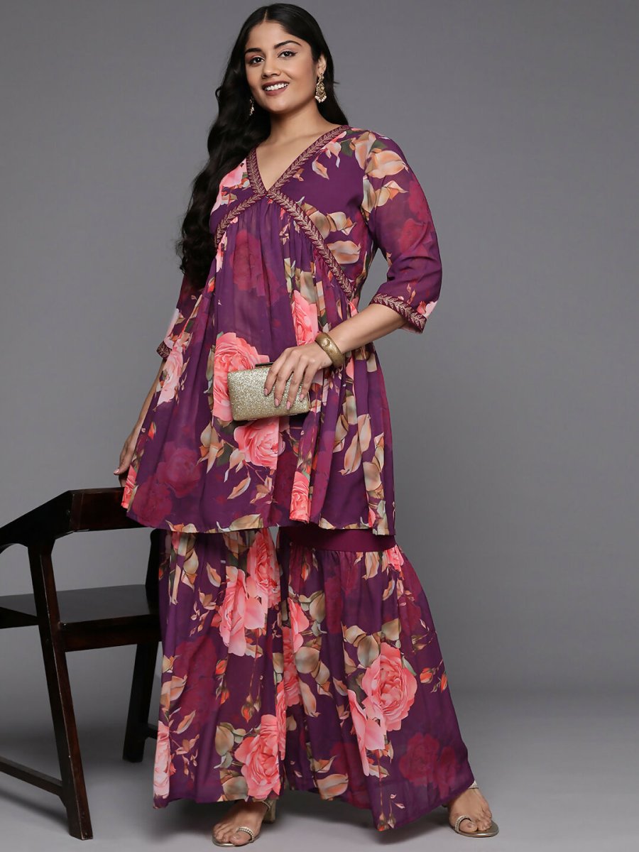 Ahalyaa Women's Traditional Wear Co-ords - Purple - Distacart