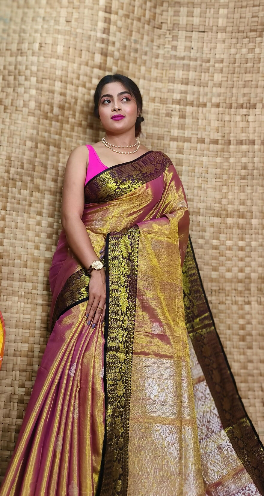 Exclusive Collection Golden Red Beautiful Tissue Benarasi Saree