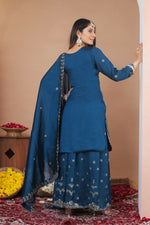 Thumbnail for Lehenga Mart Designer Sharara Suit With Kurta, Sharara, Dupatta For Women-Teal Blue - Distacart