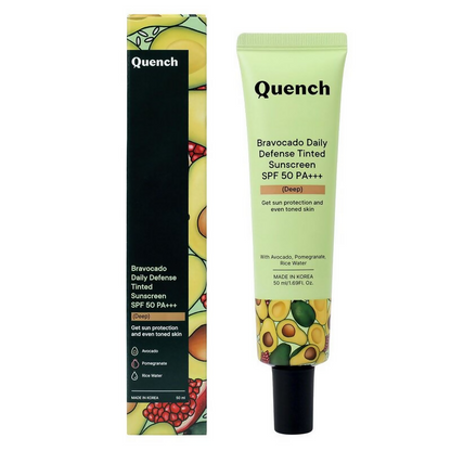 Quench Vitamin E Tinted SPF 50 Sunscreen PA+++ with both Mineral & Chemical Actives (Deep) - Distacart
