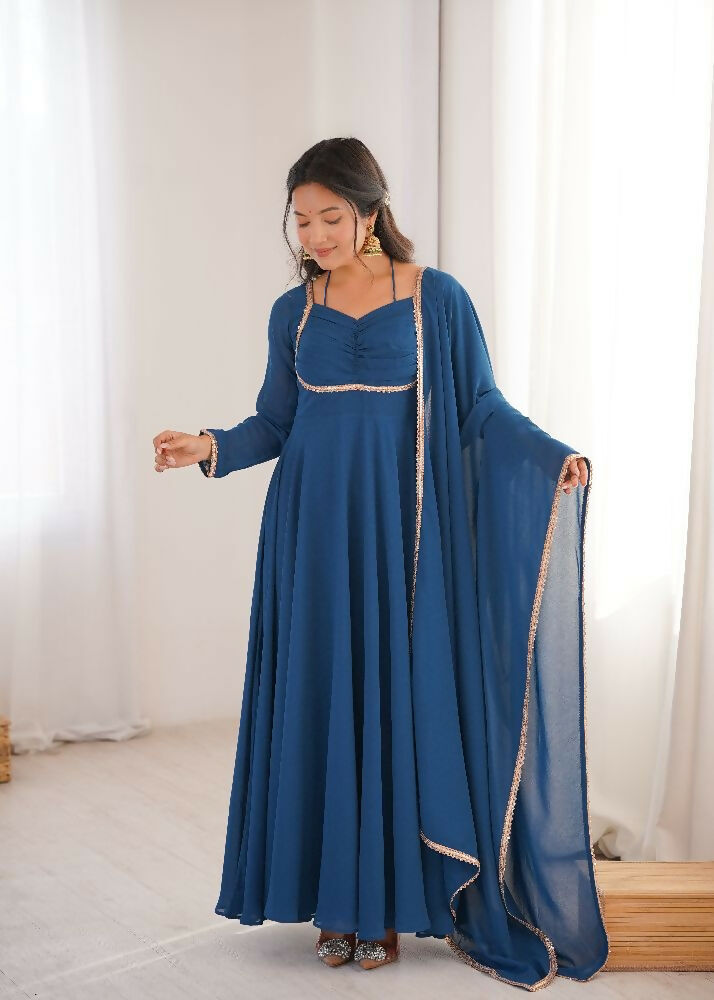 Teeya Creation Blue Faux Georgette Designer Party Wear Long Gown - Distacart