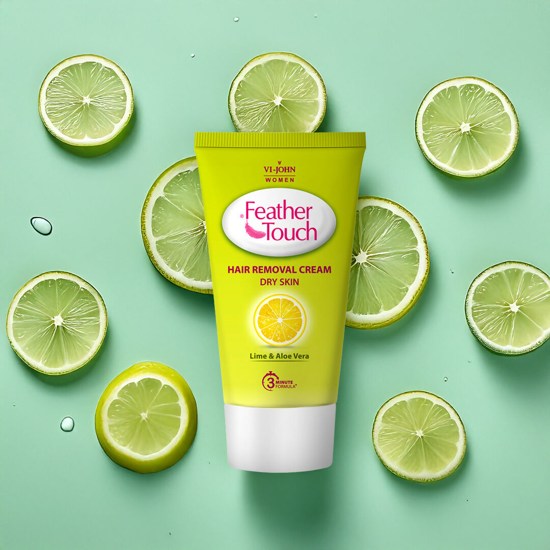 VI-JOHN Feather Touch Lime & Aloevera Hair Removal Cream for Women for Dry Skin, Suitable for Legs, Underarms, Bikini Line, Arms