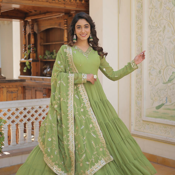 Joban Fashion Green Georgette Sequence Embroidery Work Kurta Set - Distacart