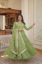 Thumbnail for Joban Fashion Green Georgette Sequence Embroidery Work Kurta Set