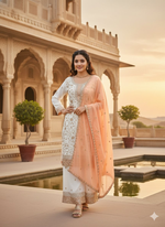 Thumbnail for Teeya Creation White Color Faux Georgette Embroidery Work Long Party Wear Palazzo Suit - Distacart