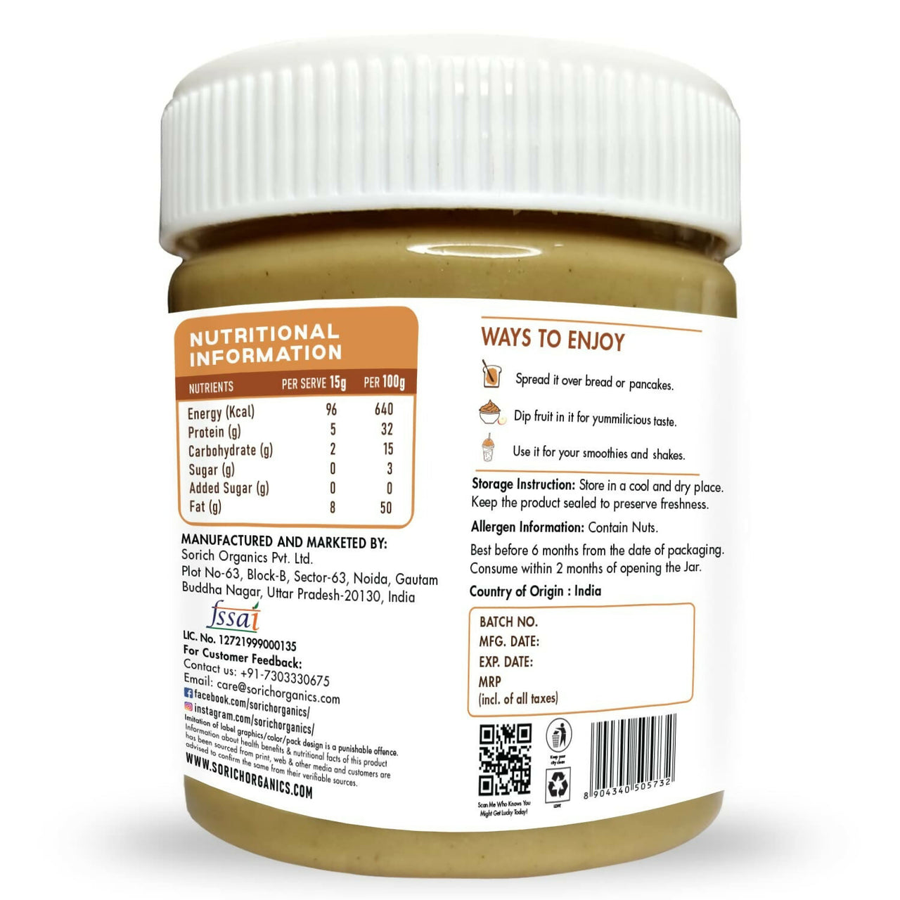 Sorich Organics All Natural Peanut Butter Crunchy - Distacart