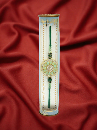 NVR Men Green Stone-Studded Rakhi With Roli Chawal & Chocolate - Distacart
