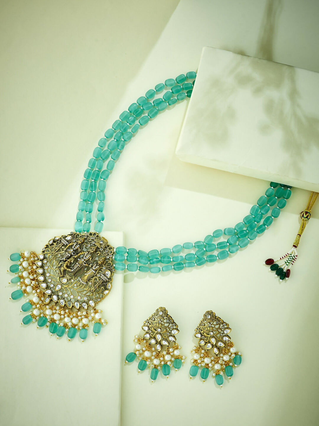 Nuyug 22K Gold-Plated Zircon Studded & Stone Beaded Strings Necklace Set - Distacart