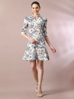 Thumbnail for Myshka Women's White Printed Shirt Collar Fit and Flare Party Dress - Distacart