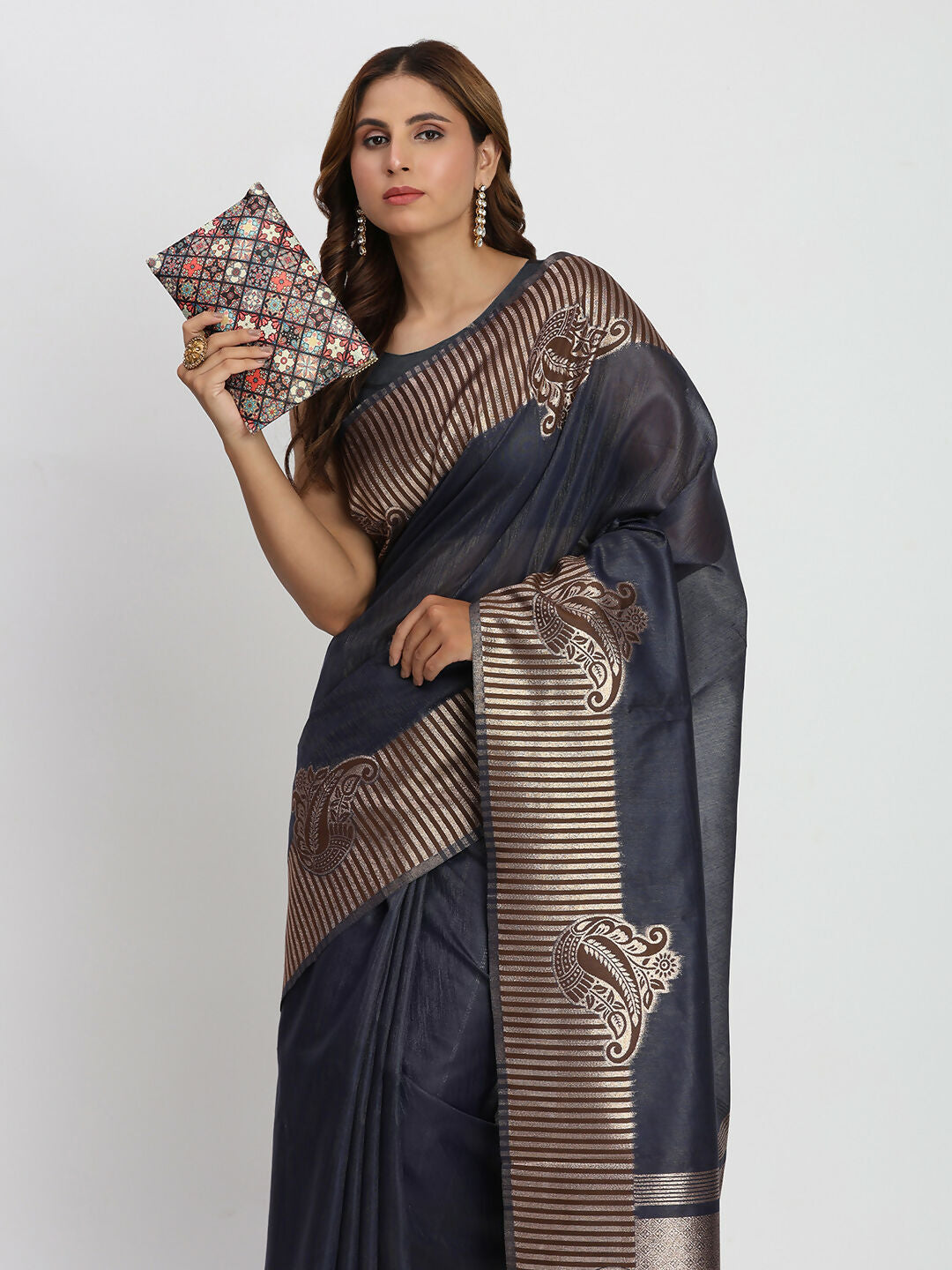 Astita Linen Cotton Navy Blue Saree