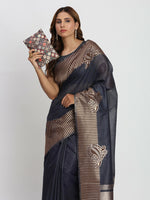 Thumbnail for Astita Linen Cotton Navy Blue Saree