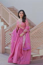 Thumbnail for Joban Fashion Pink Crush Sequence Embroidery Work Kurta Set