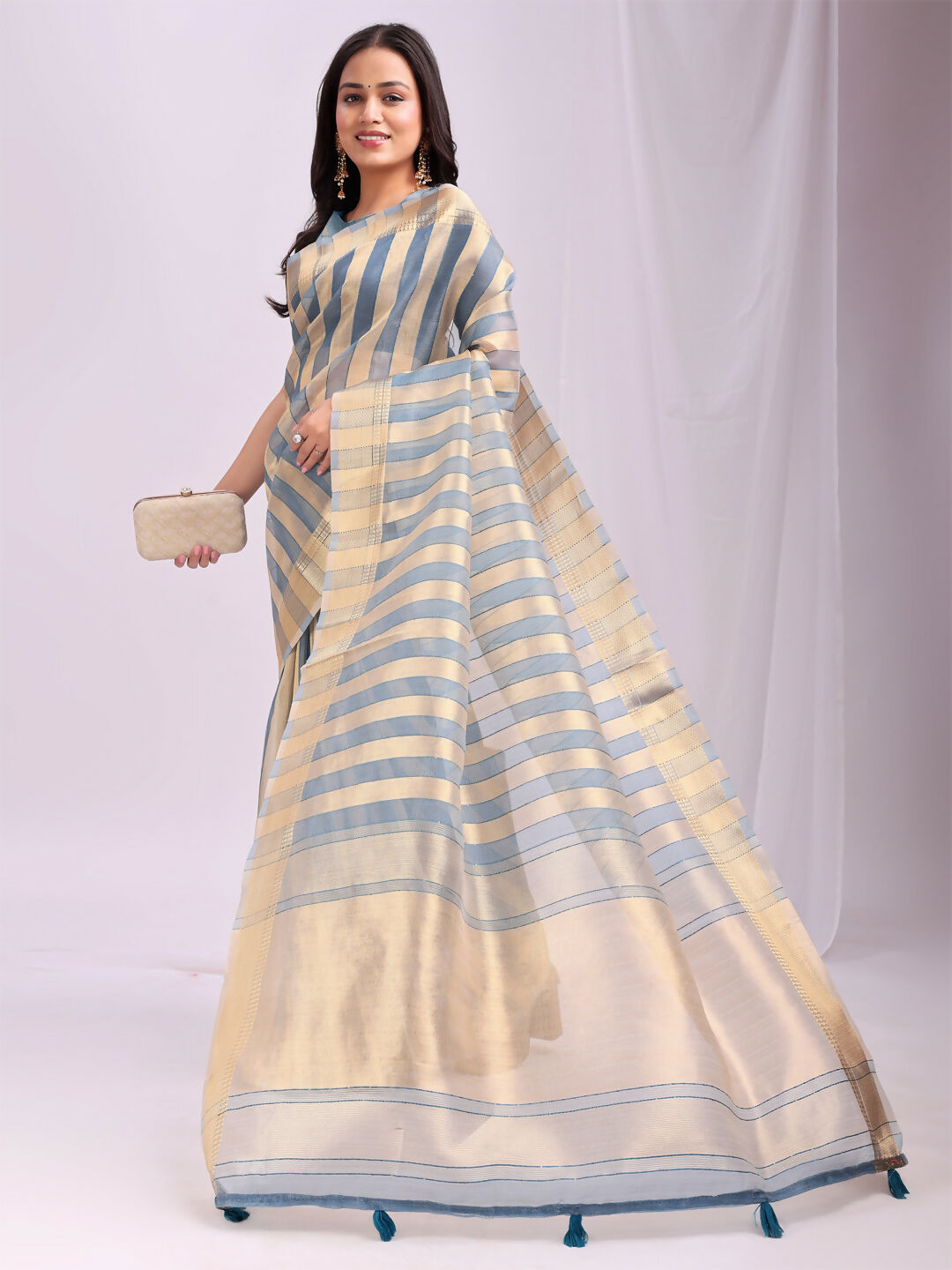 Astita Organza Sky Blue Saree
