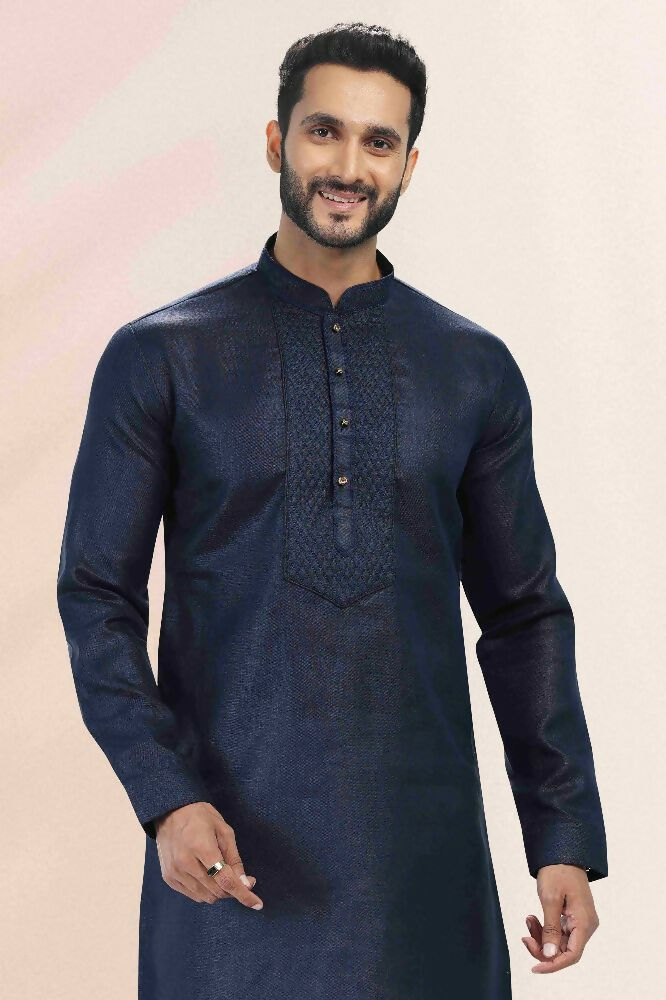 Raivat Ethnic Linen Cotton Pintux Work Kurta Pajama In Blue Colour - Dista