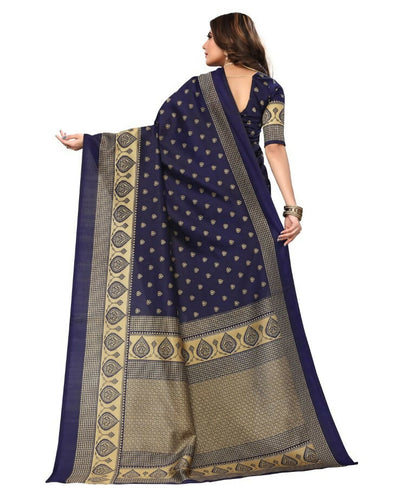 Vamika Navy Blue Printed Art Silk Saree - Distacart