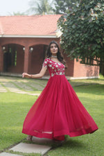 Thumbnail for Jyoti Fashion Women's Rani Pink Sequins Embroidered Faux Georgette Anarkali Dress - Distacart