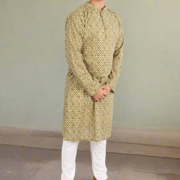 Souchii Men Pure Cotton Geometric Printed Straight Kurta