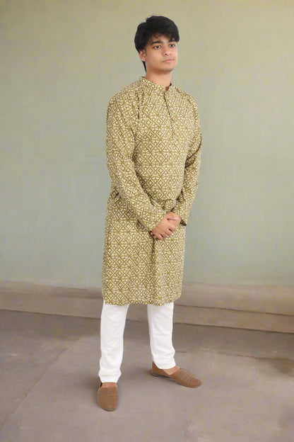 Souchii Men Pure Cotton Geometric Printed Straight Kurta - Dista
