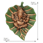 Thumbnail for eCraftIndia Metal Golden Lord Ganesha On Green Leaf Wall Hanging Sculpture - Distacart