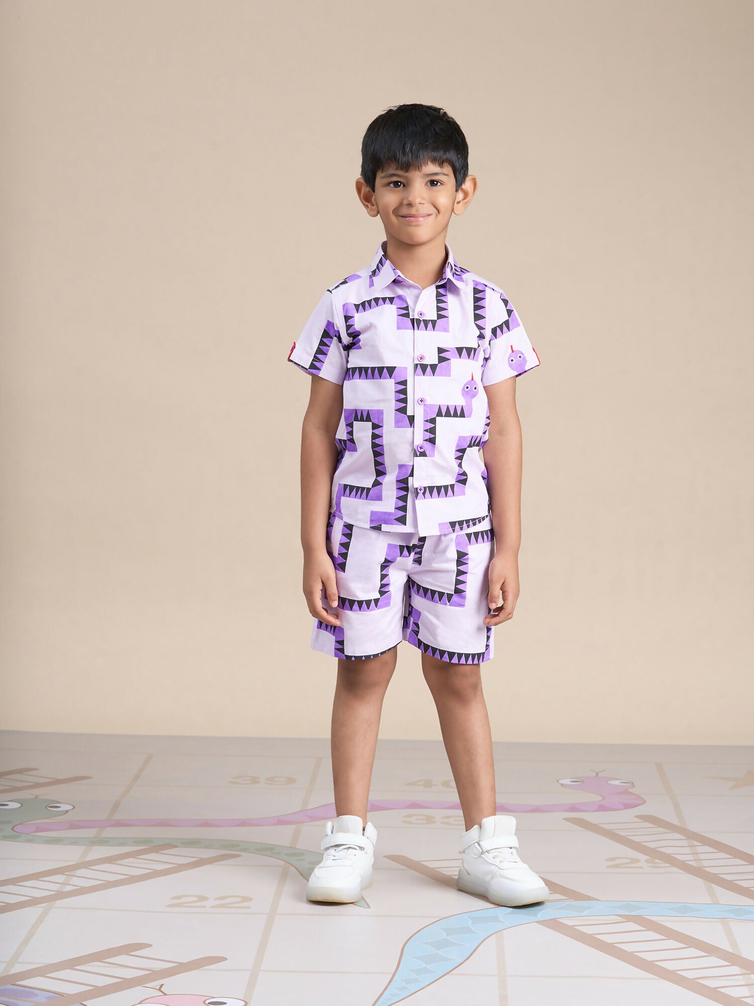 Snakes and Ladders Boys Purple Table Print Shirt and Boxer Set from Siblings Collection - Distacart