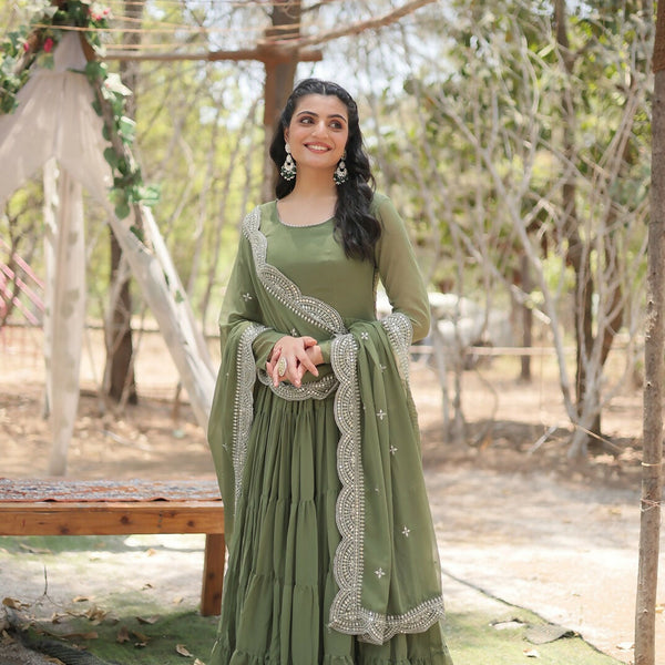 Joban Fashion Mehandi Georgette Sequence Embroidery Work Kurta Set - Distacart