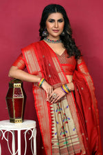 Thumbnail for Jyoti Fashion Women's Red Paithani Silk Zari Woven Saree with Blouse - Distacart