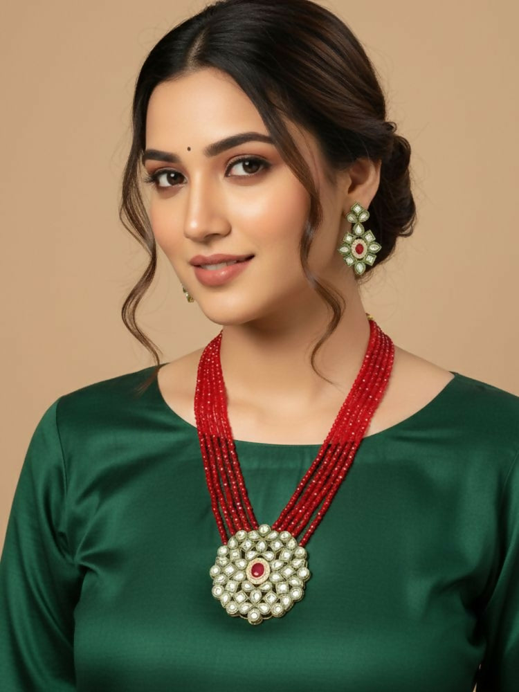 NVR Women Gold Plated Red Kundan Jewellery Set - Distacart