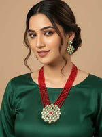 Thumbnail for NVR Women Gold Plated Red Kundan Jewellery Set - Distacart