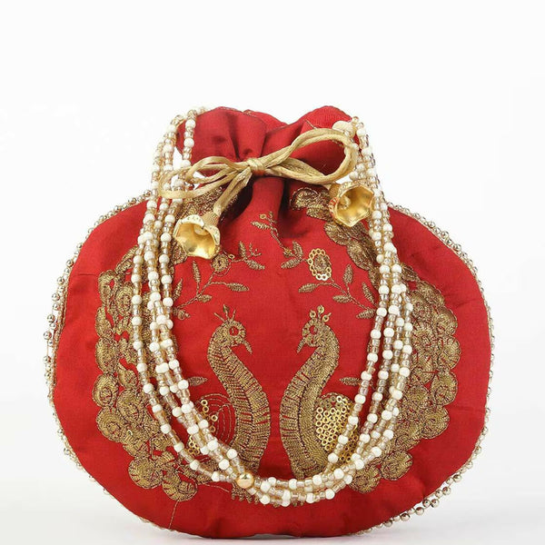 Joban Fashion Embroidered Potli Clutch - Red - Dista