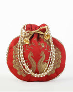 Thumbnail for Joban Fashion Embroidered Potli Clutch - Red