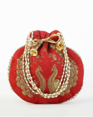 Joban Fashion Embroidered Potli Clutch - Red