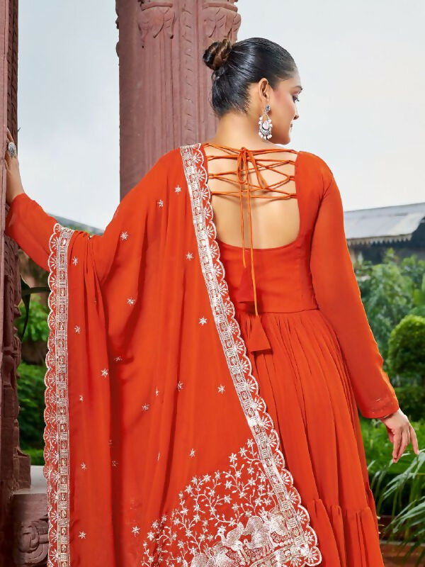 Joban Fashion Rust Readymade Kurta Set With Sequence embroidery Work