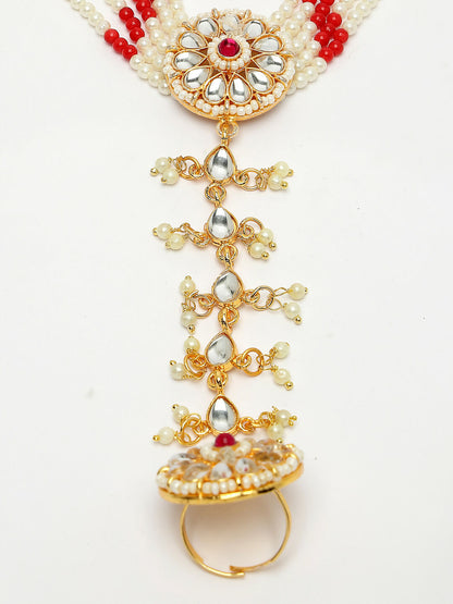 NVR Women's Red Gold-Polished Stone Studded Handcrafted Ring Bracelet - Distacart