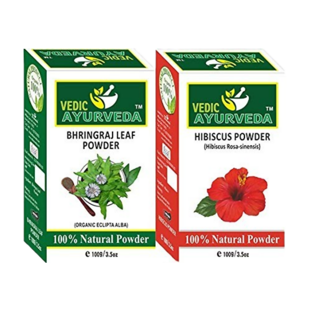 VedicAyurveda Bhringraj Leaf Powder and Hibiscus Powder - Dista