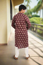 Thumbnail for Souchii Men Burgundy Pure Cotton Ethnic Motif Printed Straight Kurta