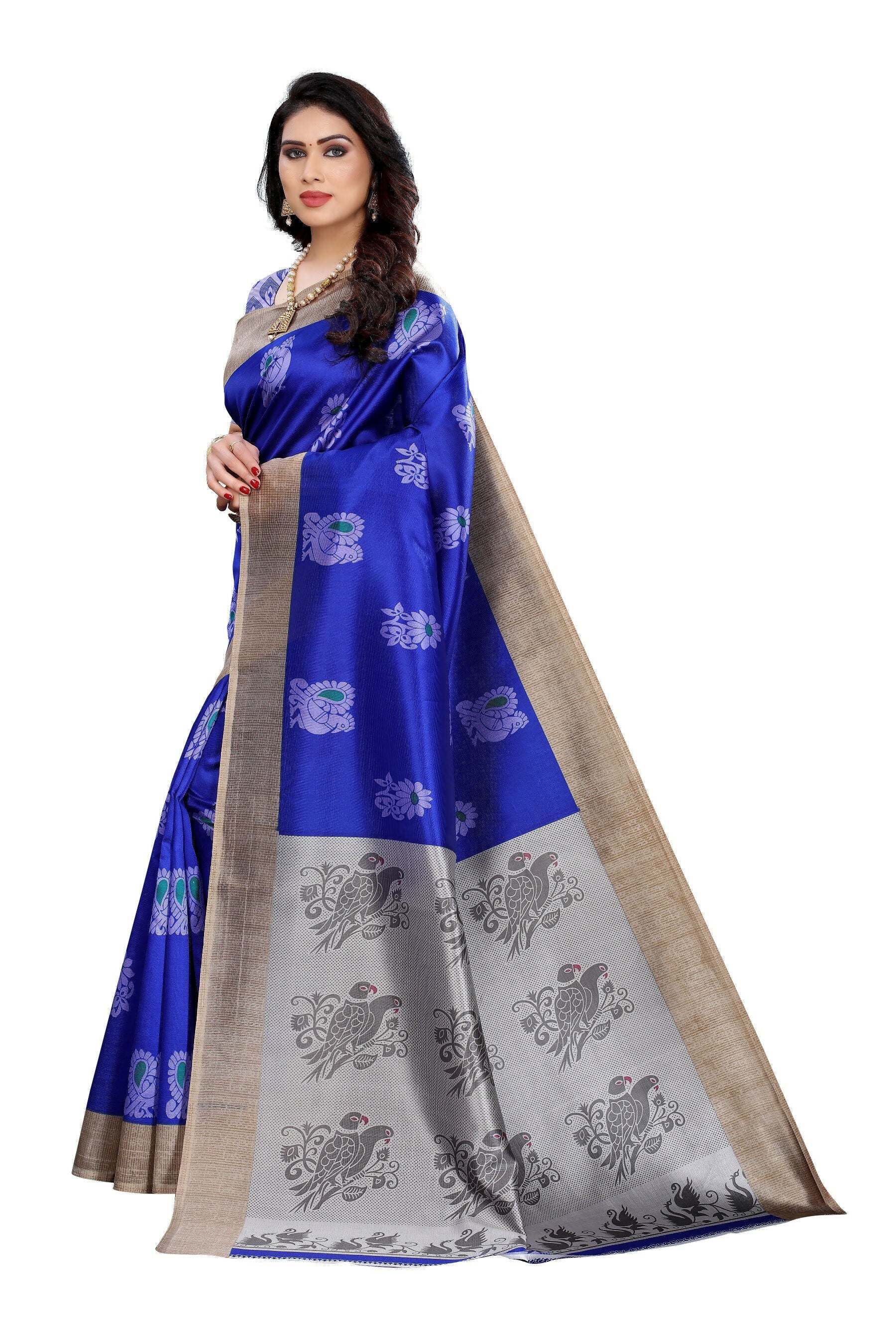 Vamika blue Printed Art Silk Saree - Distacart